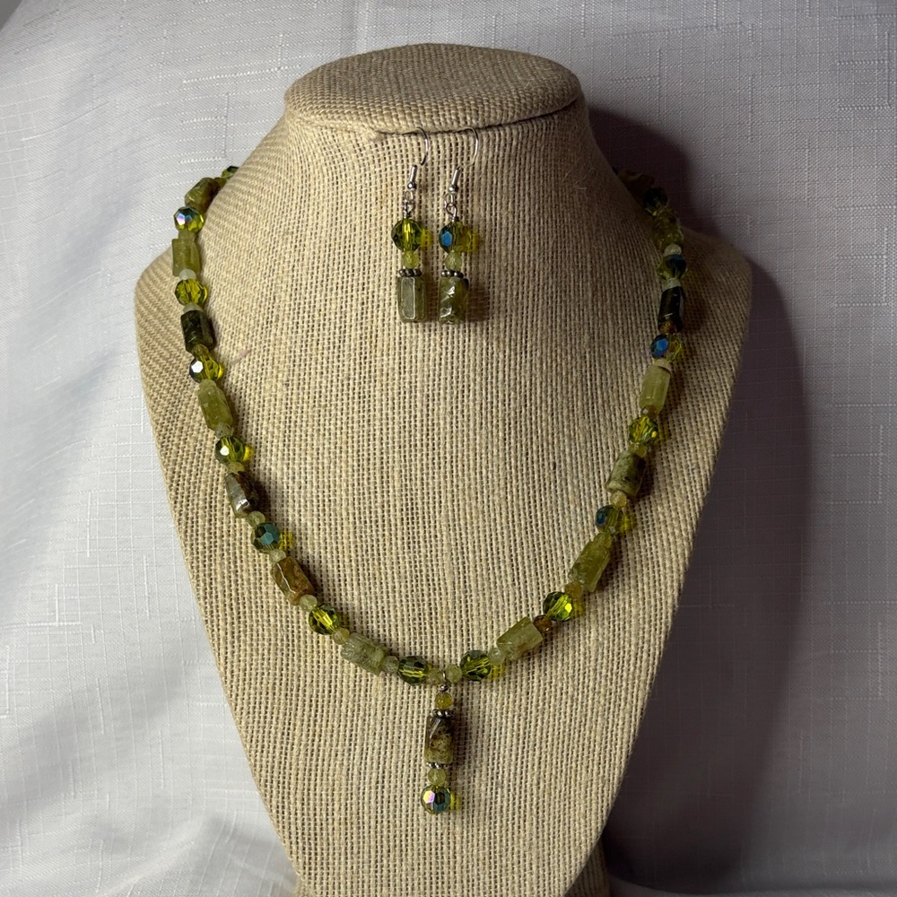 Handcrafted Green Grossular Garnet Necklace and Earring Set
